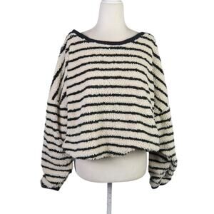 Free People Breton cream and black stripe fuzzy sherpa sweater S